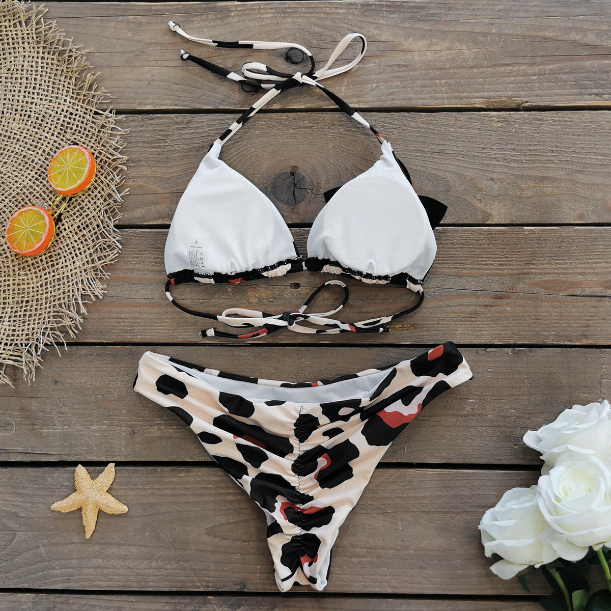 3D Flower Leopard Printed Bikini Swimsuit