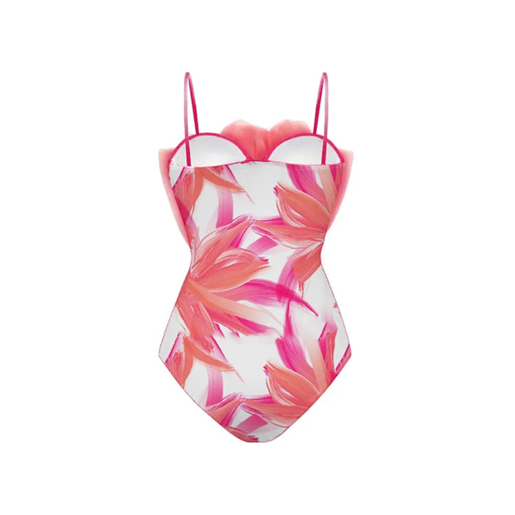 Sling 3D Flower Printed One Piece Swimsuit and Skirt(Shipped on Sep 24th)