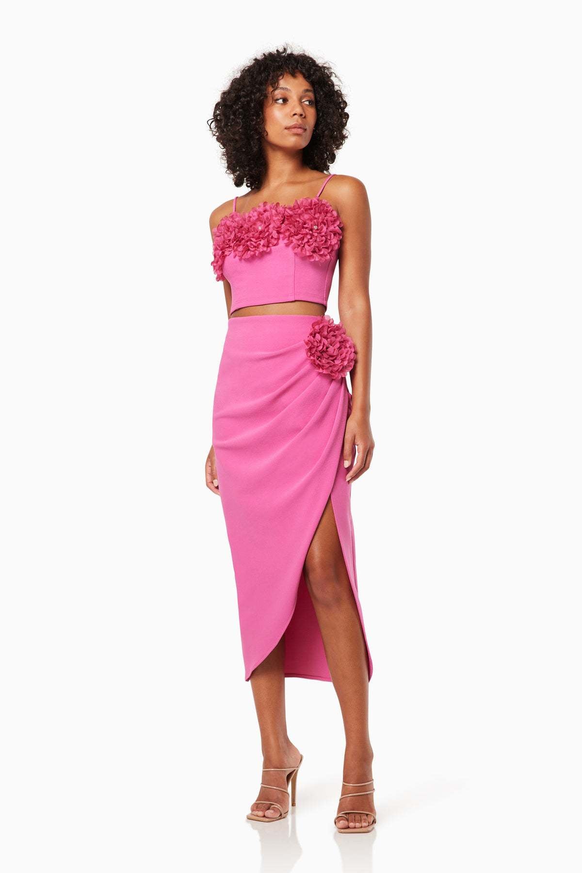3D Flower Slit Top and Skirt Set