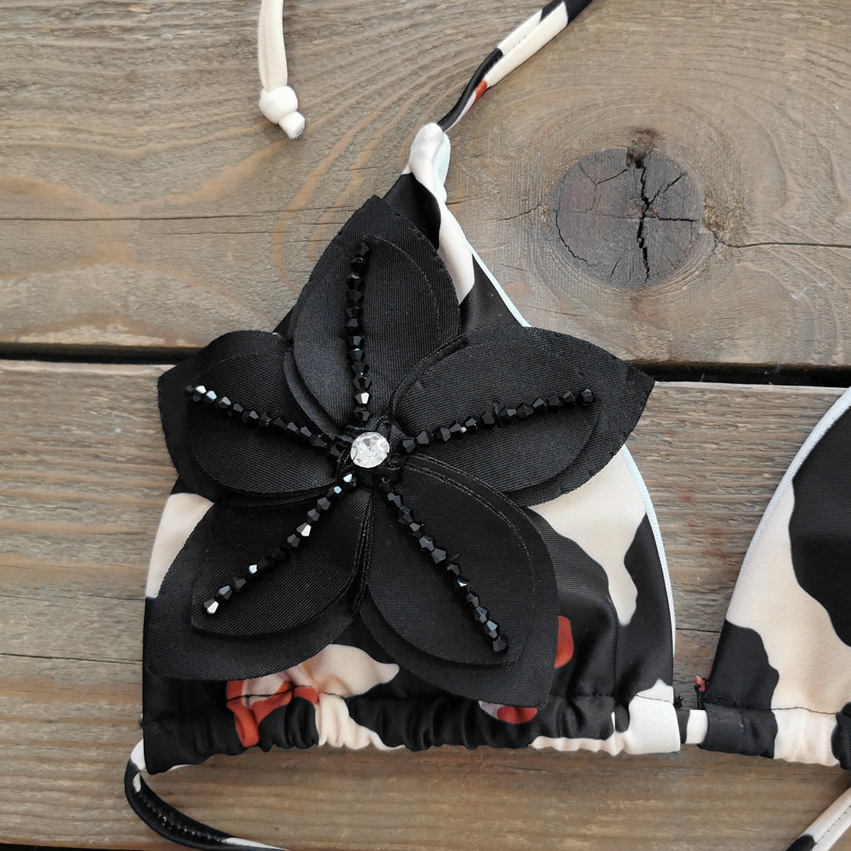 3D Flower Leopard Printed Bikini Swimsuit
