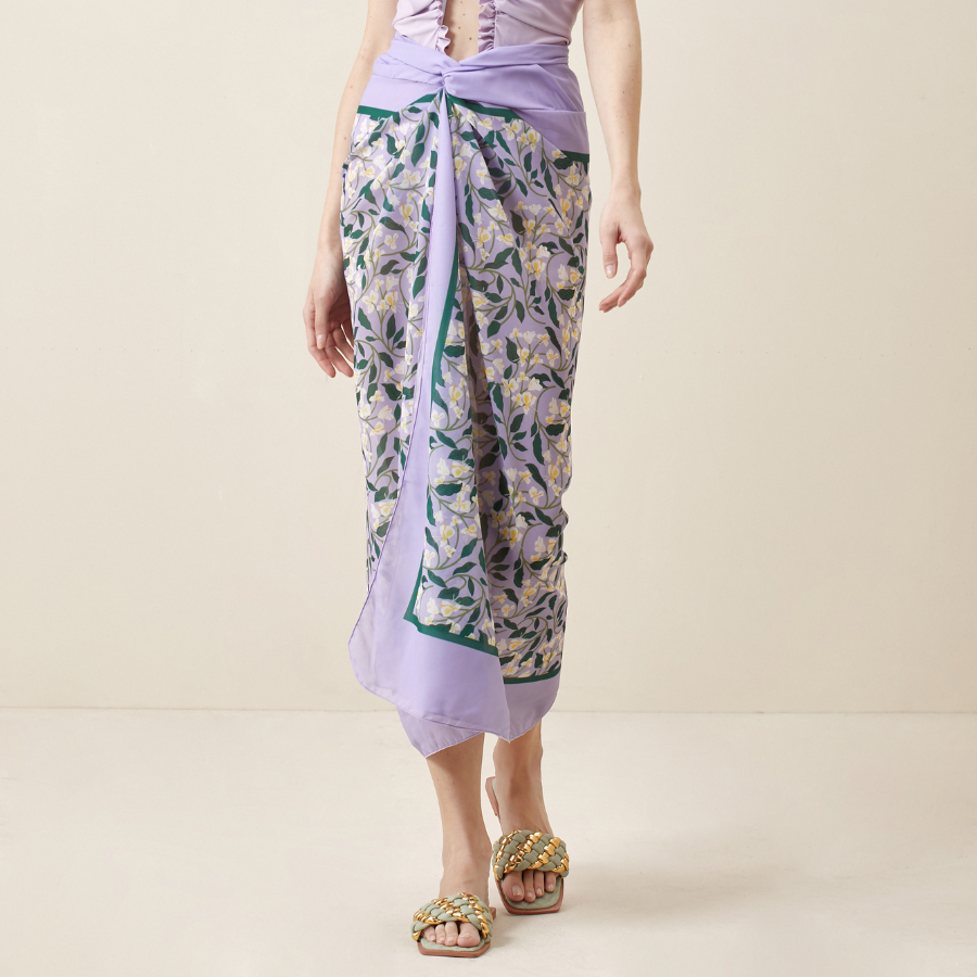 Vioye Purple Halter 3D Flower Decor Backless One Piece Swimsuit and Sarong
