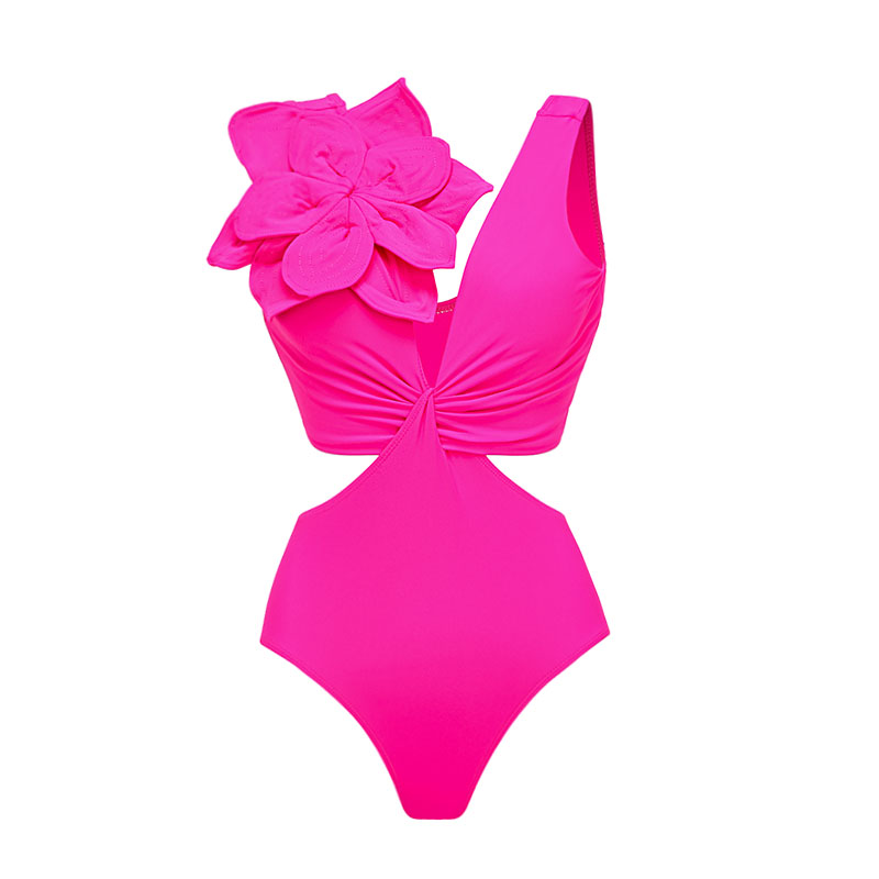 3D Flower Cutout One Piece Swimsuit and Sarong