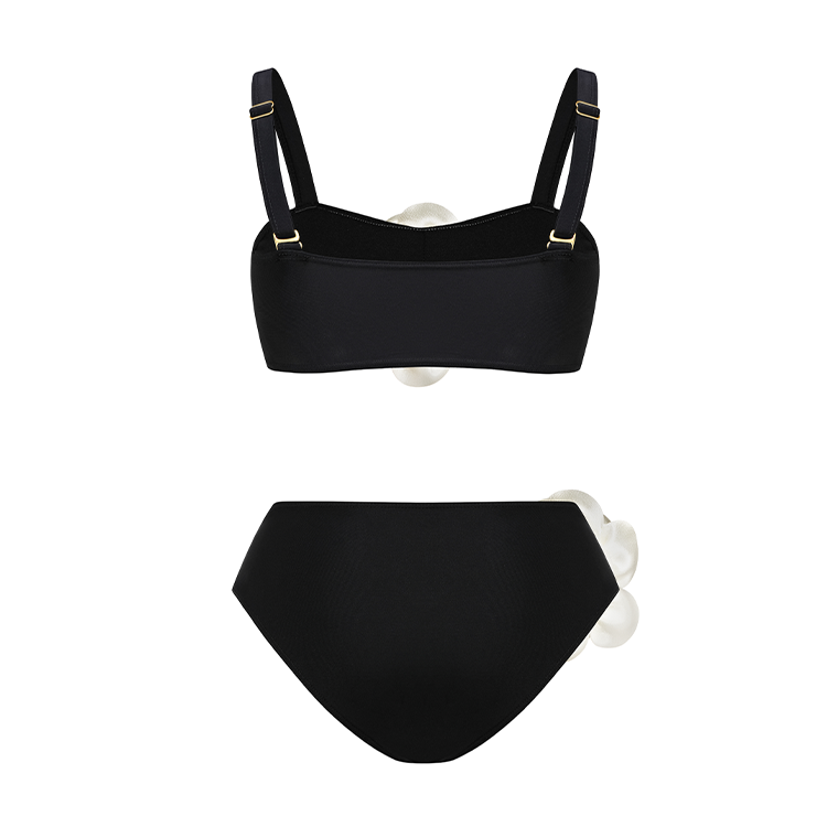 Vioye Sexy 3D Flowers Solid Color Bikini Swimsuit