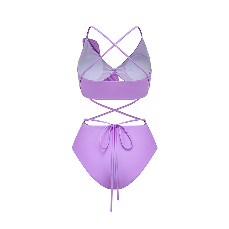 3D Flower Purple Tassel Bikini Swimsuit and Skirt