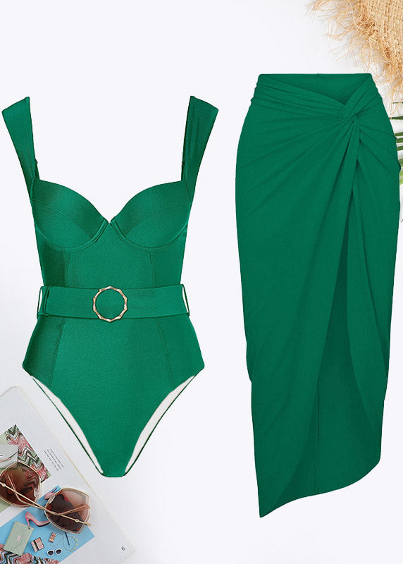 Belted Backless Twist Front Swimsuit