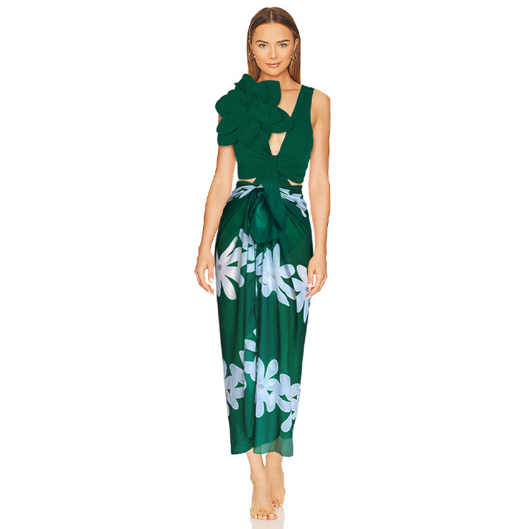 3D Flower Cut out One Piece Swimsuit and Sarong