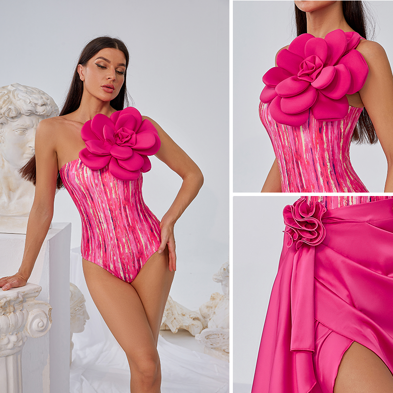 3D Flower Decor Swimsuit and Skirt