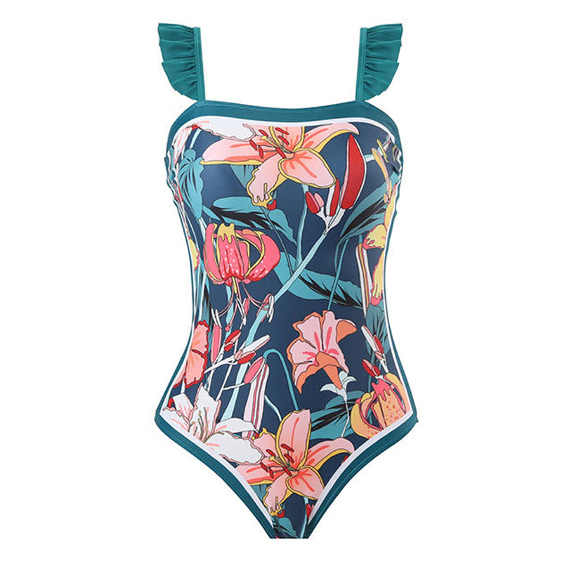Printed Simple Fashion One Piece Swimsuit and Sarong
