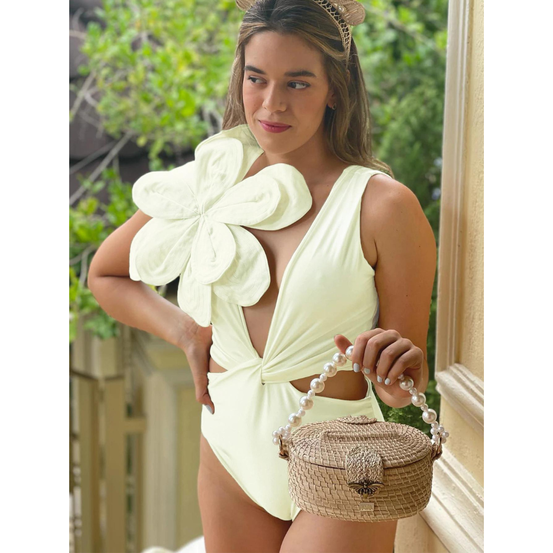 3D Flower Cutout One Piece Swimsuit