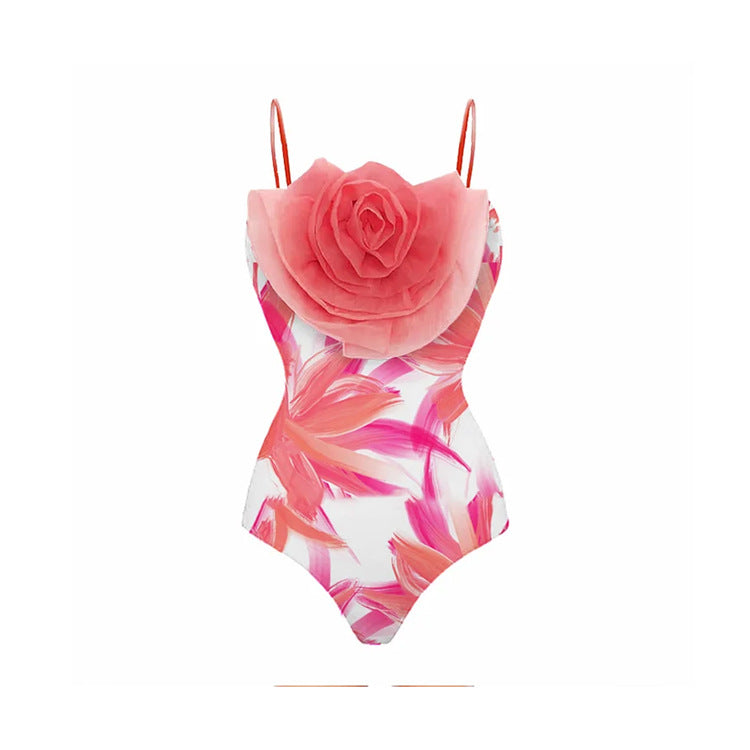 Sling 3D Flower Printed One Piece Swimsuit and Skirt(Shipped on Sep 24th)