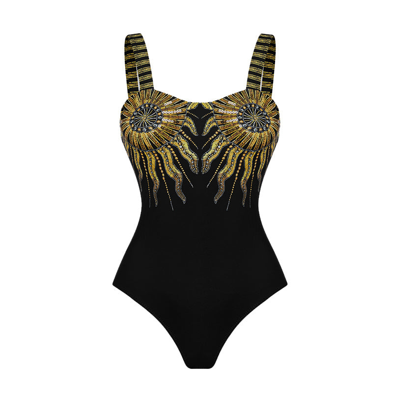 Vioye Sling Printed One Piece Swimsuit and Sarong
