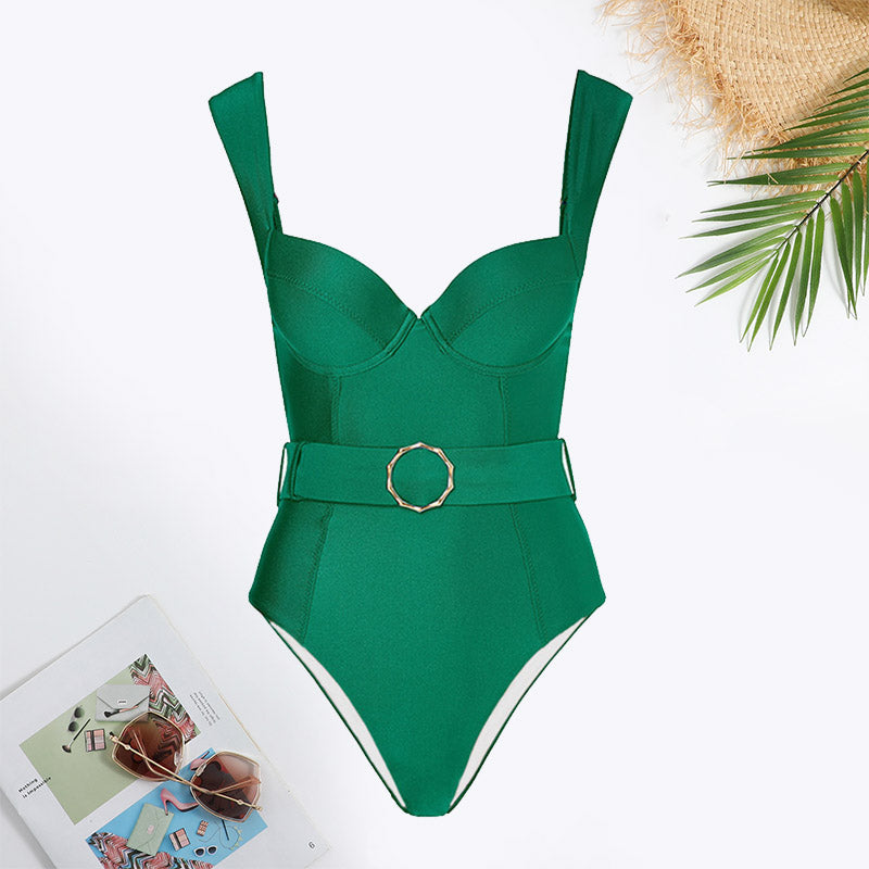 Belted Backless Twist Front Swimsuit
