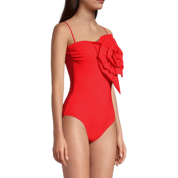 3D Flower Red One Piece Swimsuit and Sarong