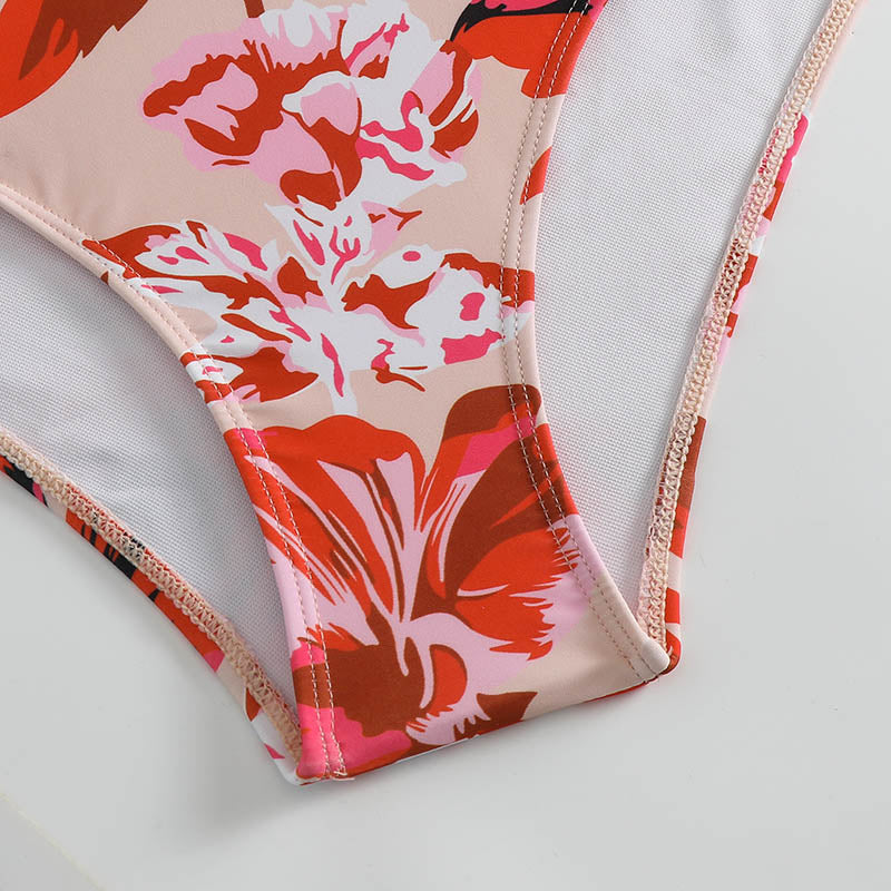 Floral Print Cut Out Ruffle Hem Swimsuit
