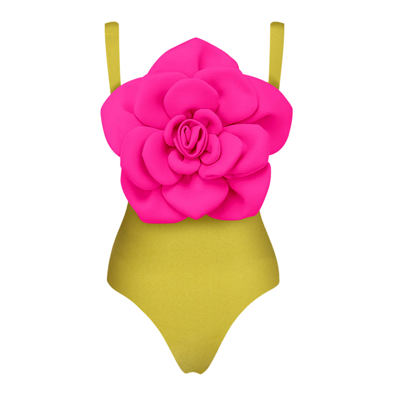 3D Flower Sling Color Block One Piece Swimsuit and Skirt (Shipped on Nov 6th)