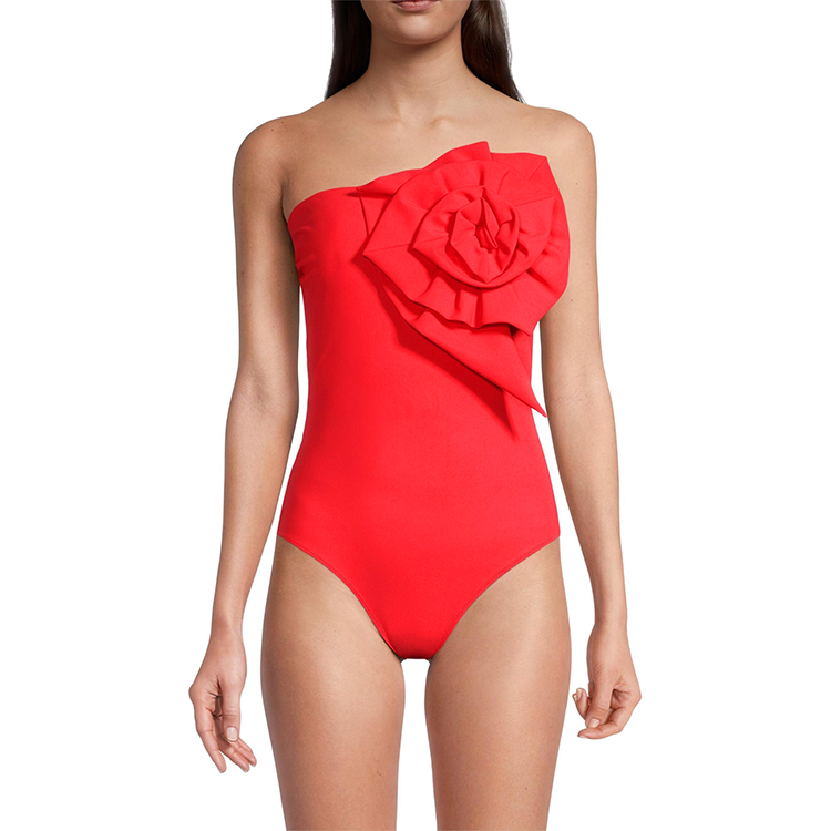 3D Flower Red One Piece Swimsuit and Sarong