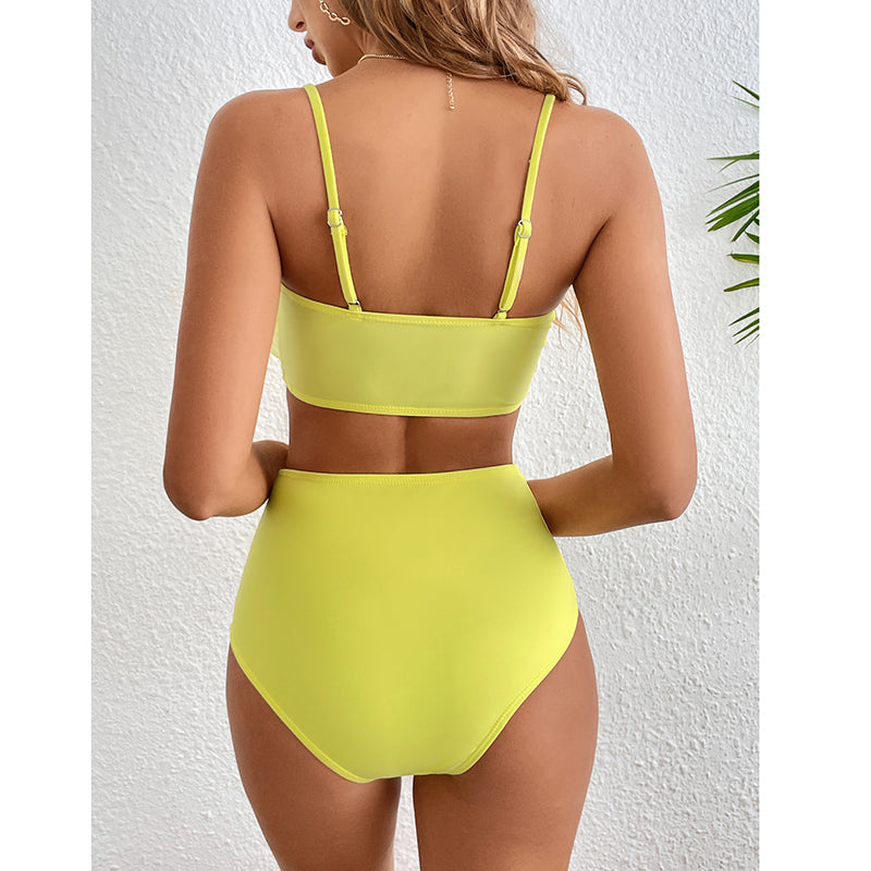 3D Flower Yellow Bikini Swimsuit