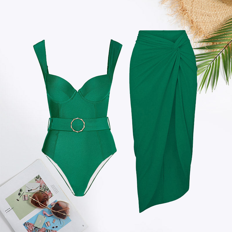 Belted Backless Twist Front Swimsuit