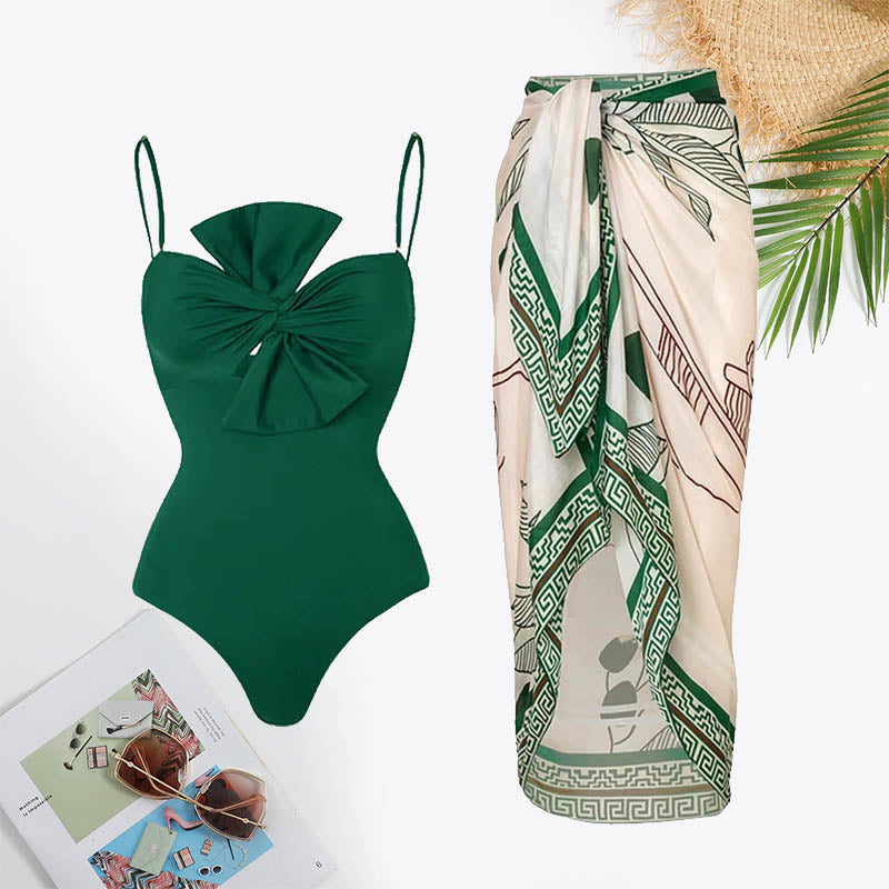Graphic Print Twist Bow Front Tie Swimsuit