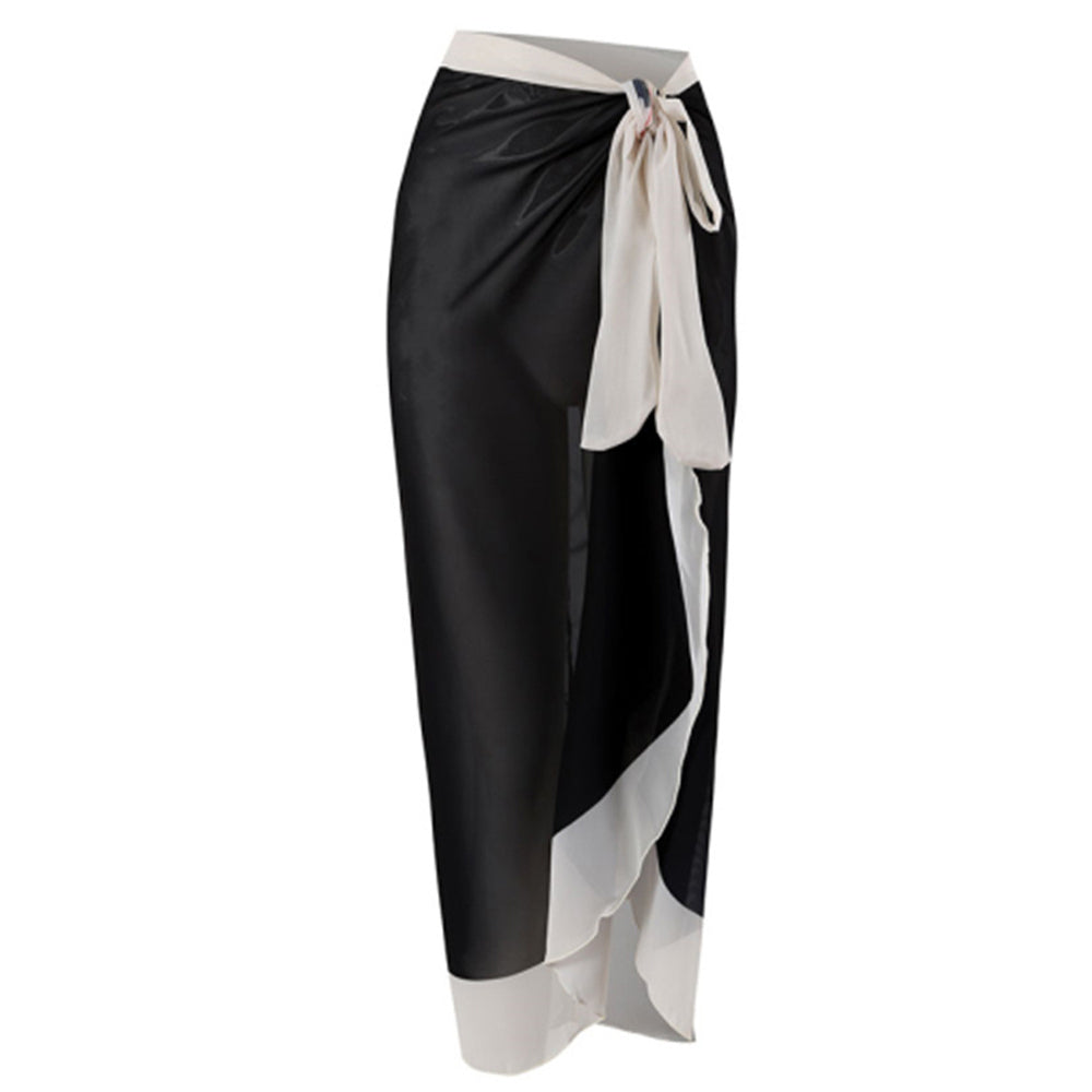 Print One Piece Swimsuit and Splicing Sarong
