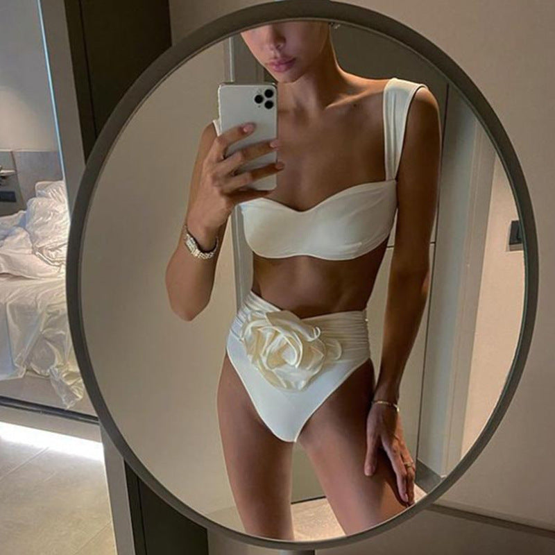 3D Flower High-waisted Bikini Swimsuit