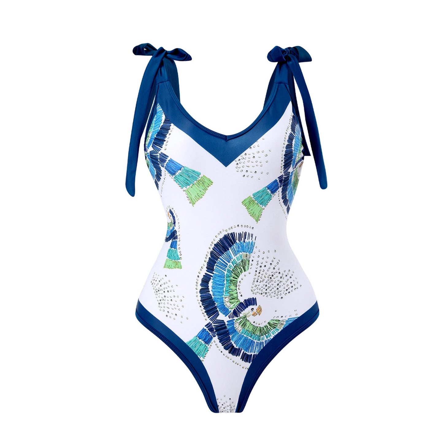 Print One Piece Swimsuit and Splicing Sarong