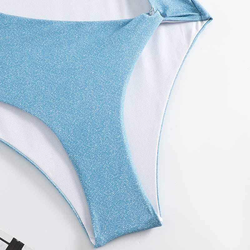 Asymmetrical Neck Beaded Detail Cut Out Front Swimsuit