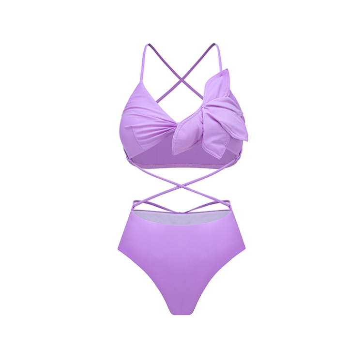 3D Flower Purple Tassel Bikini Swimsuit and Skirt