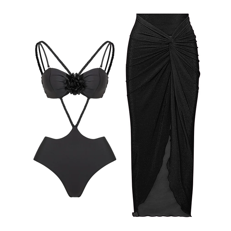 3D Flower One Piece Swimsuit and Skirt
