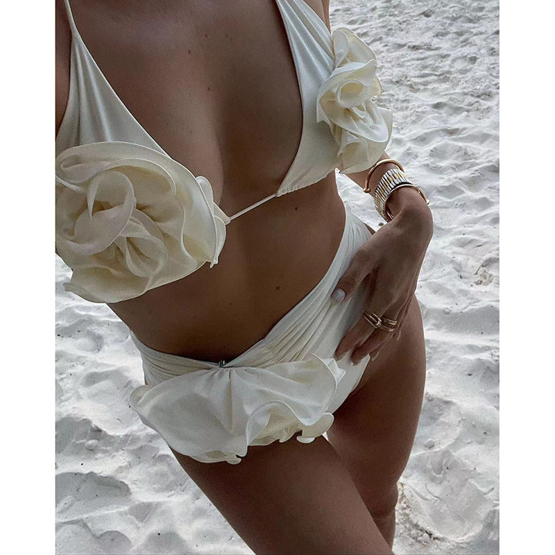 3D Flower Lace up Bikini Swimsuit