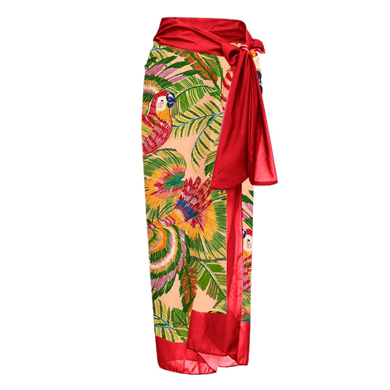 Vioye Exaggerated 3D Flower Printed One Piece Swimsuit and Sarong