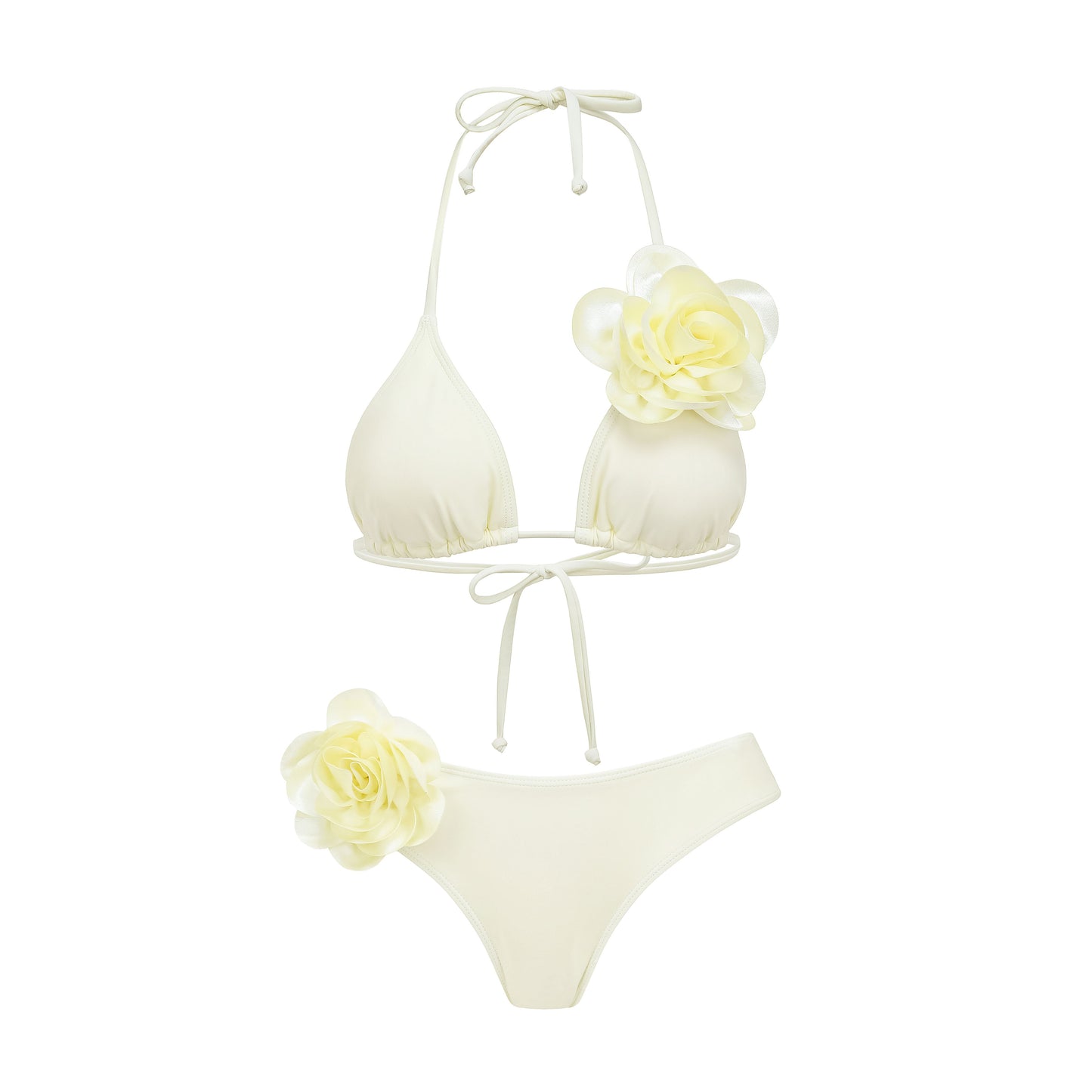 Vioye Sexy 3D Flowers Halter Solid Color Bikini Swimsuit and Skirt