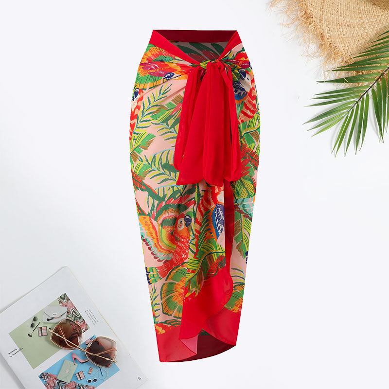 Plants Print Flower Decoration Tie Front Swimsuit