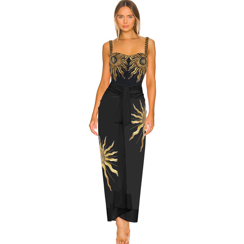 Vioye Sling Printed One Piece Swimsuit and Sarong