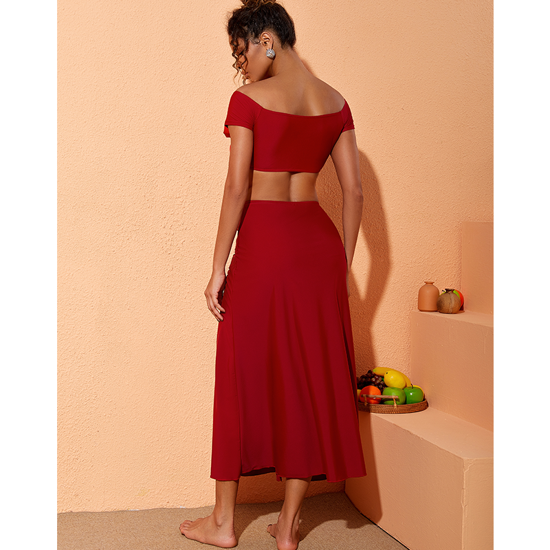 3D Flowers High Waist Red Bikini Swimsuit and Skirt