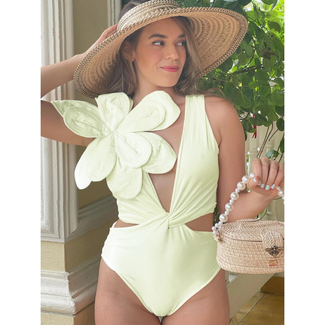 3D Flower Cutout One Piece Swimsuit