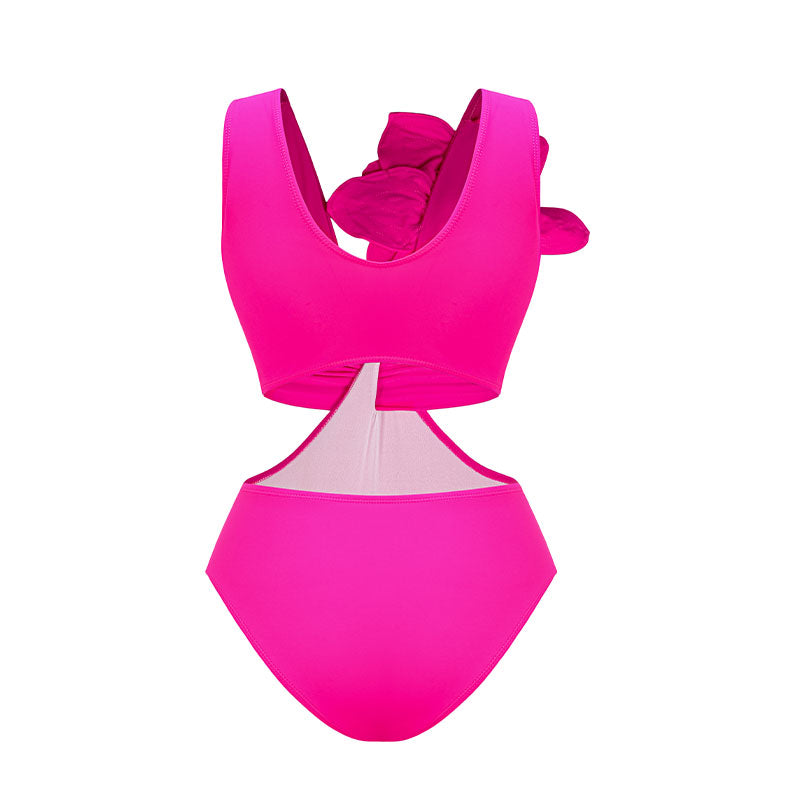 3D Flower Cutout One Piece Swimsuit and Sarong