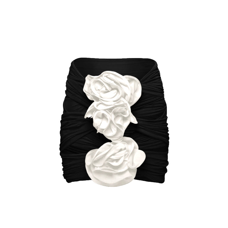 Vioye Black 3D Flower Cutout One Piece Swimsuit and Skirt