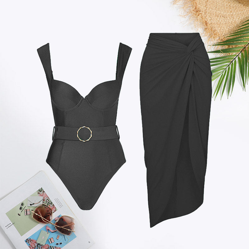 Belted Backless Twist Front Swimsuit