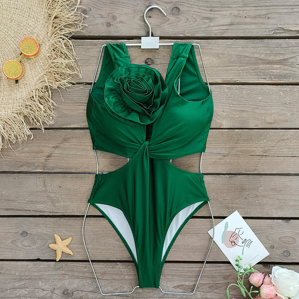 3D Flower Cut Out One Piece Swimsuit
