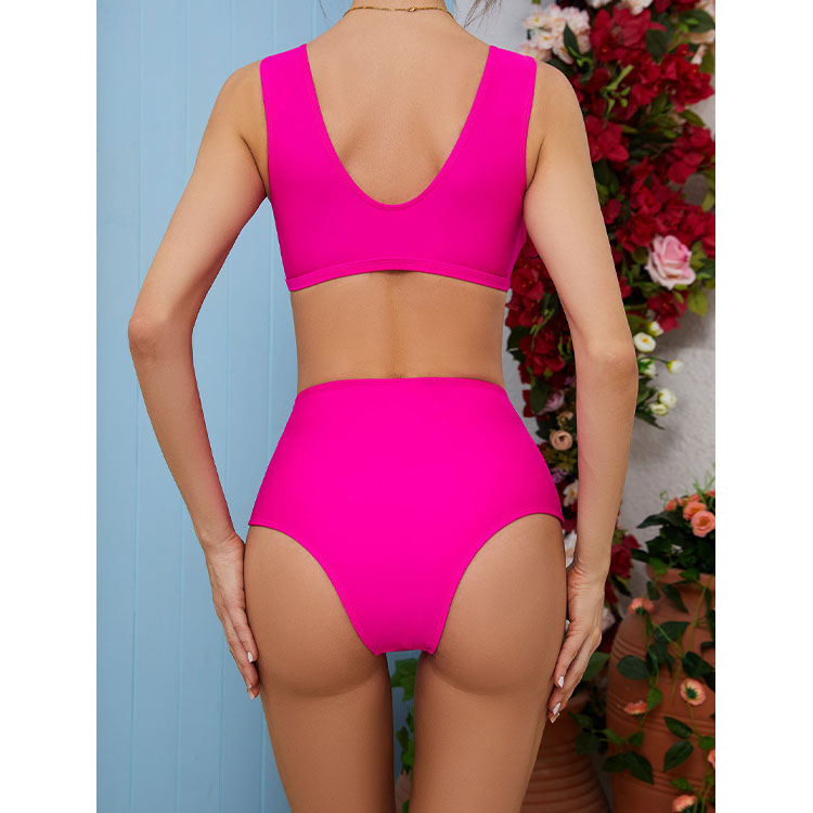 3D Flower Hot Pink High Waist Bikini Swimsuit Vioye