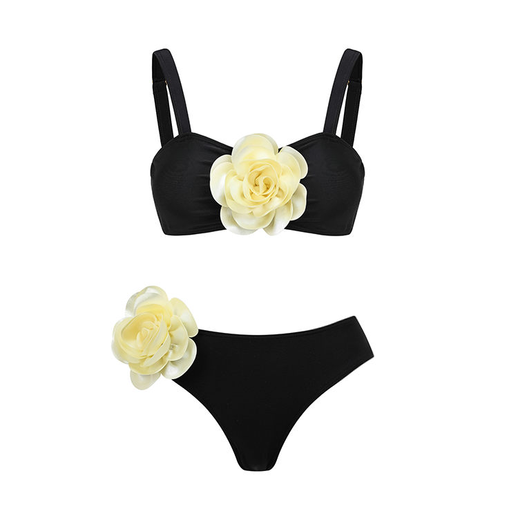 Vioye Sexy 3D Flowers Solid Color Bikini Swimsuit