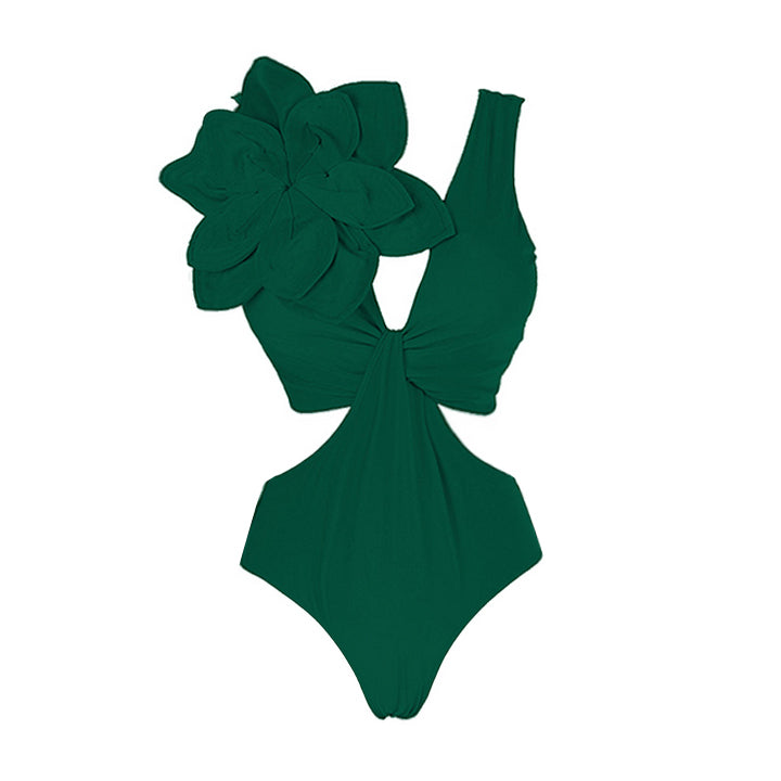 3D Flower Cut out One Piece Swimsuit and Sarong