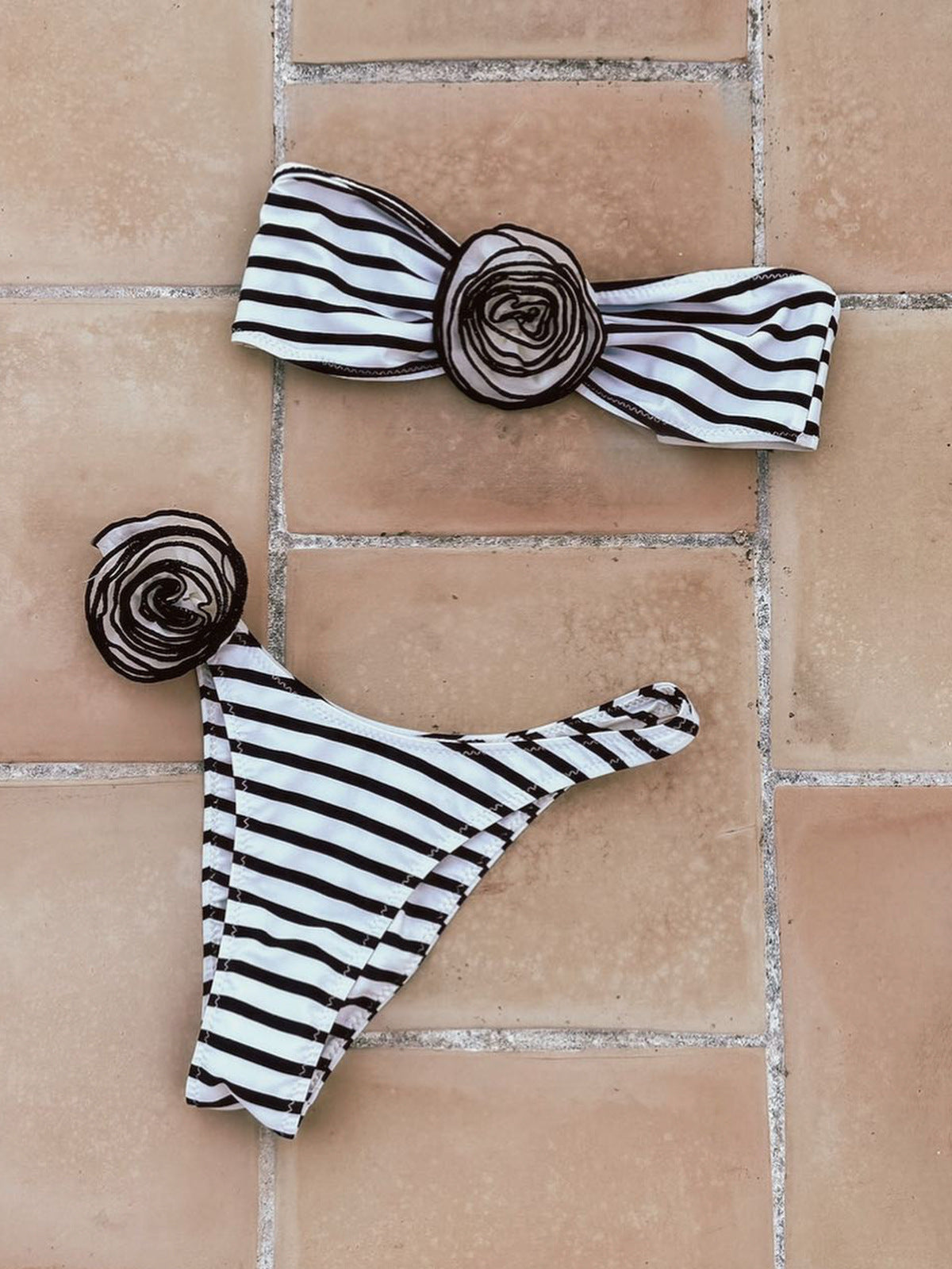 Blac and White 3D Flower Bikini Swimsuit
