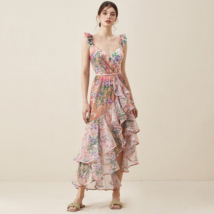 Vioye Floral Print One Piece Swimsuit and Mesh Splicing Sarong