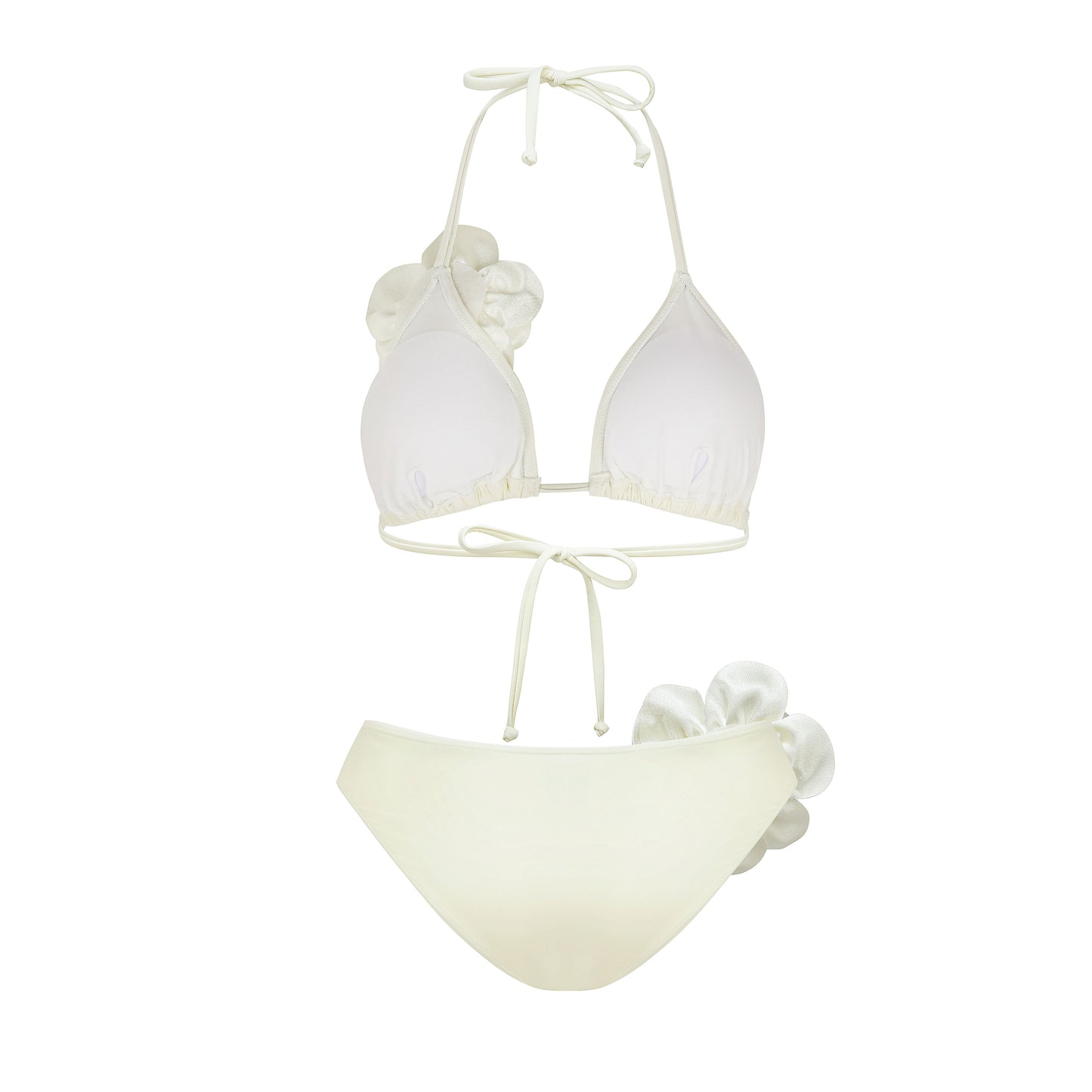 Vioye Sexy 3D Flowers Halter Solid Color Bikini Swimsuit and Skirt