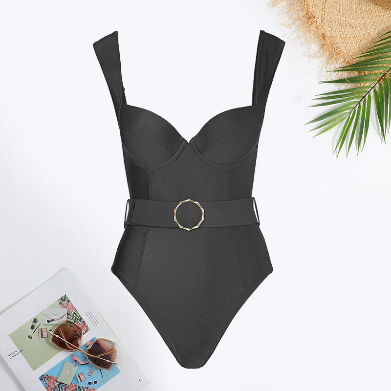 Belted Backless Twist Front Swimsuit