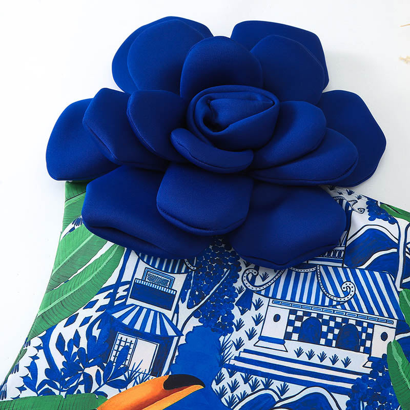 All Over Print Flower Decoration Tie Front Swimsuit