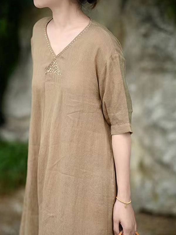 New Temperament Casual Loose V-Neck Dress