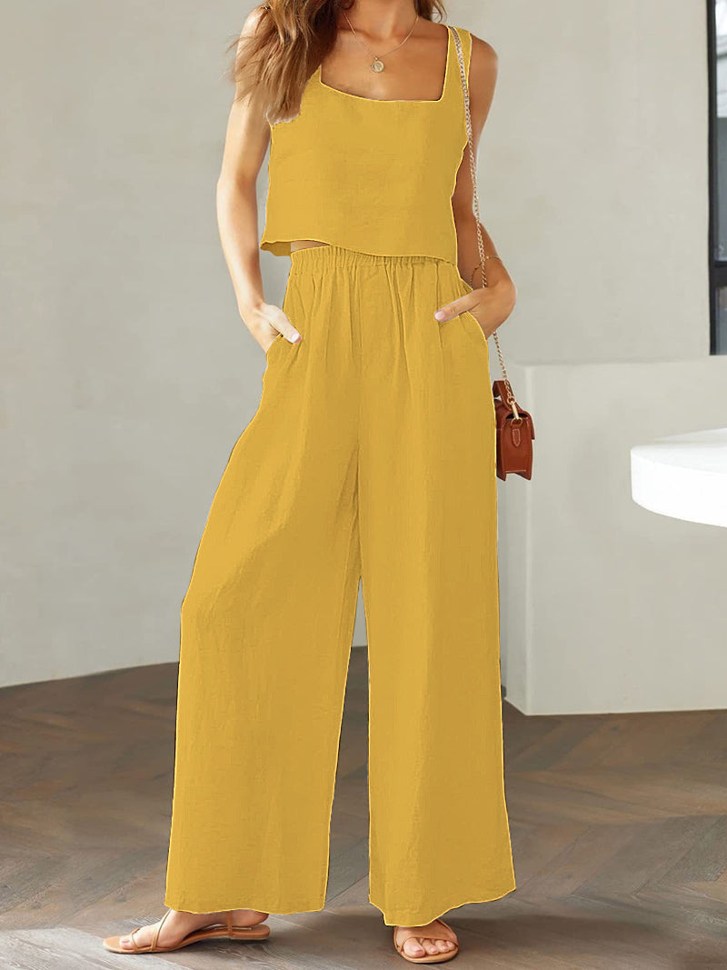 New Square Neck Sleeveless Casual Two-Piece Set